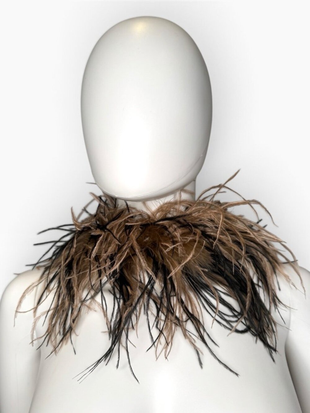 Adrienne Landau Ostrich Feather Boa Collar Scarf Wrap Taupe Brown Black Designer